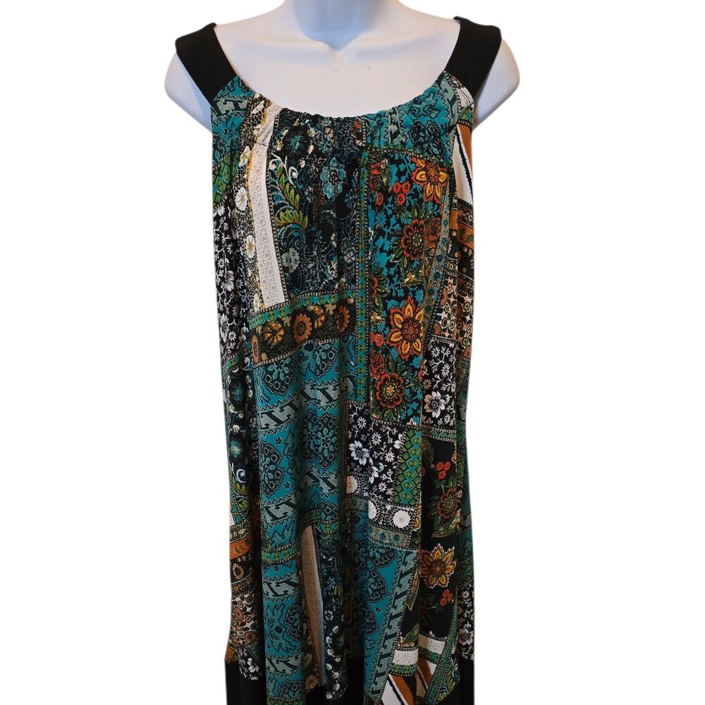 Plus Size 18W Boho Patchwork Maxi Dress Sleeveless Flowy Resort Vacation Dress